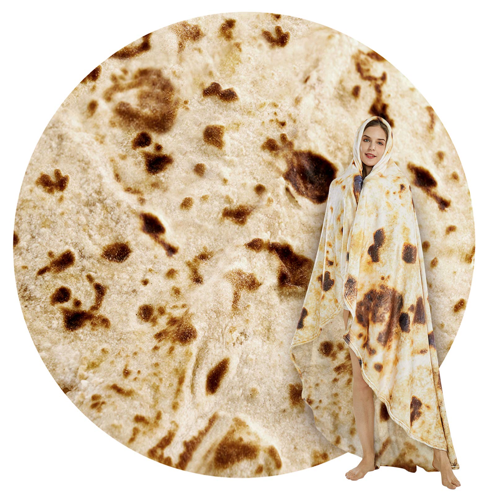 SeaRoomy Burritos Tortilla Blanket, Realistic Food Wrap Blanket Double Sided, Novelty Funny Tortilla Round Giant Soft Blankets (Beige, 47 inches)